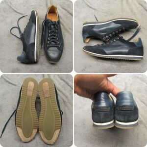 Magnanni Mens Shoes 10.5Blue Leather Suede Perforated Lace Sneakers Sabino Spain